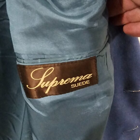 Henley Blue suede sports Blazer Blue satin interior 3 button up front - Picture 4 of 6